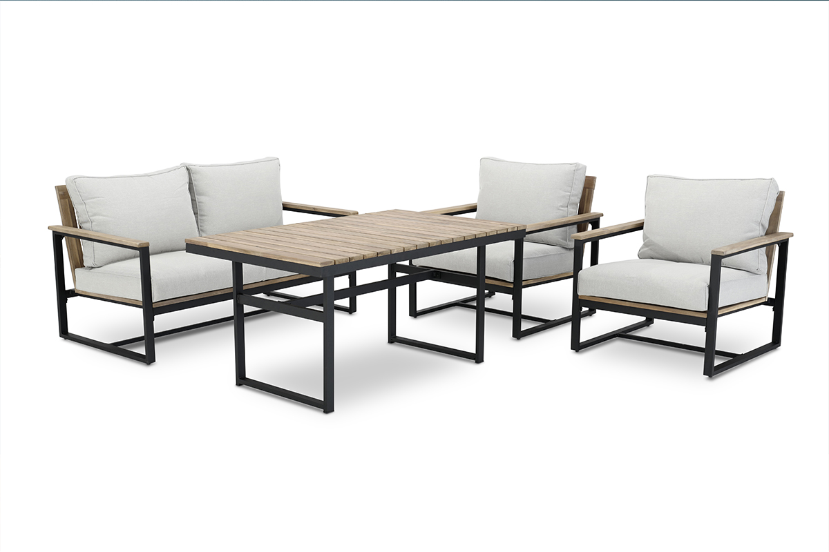 Furniture set before and after clipping path service, showcasing clean edges and natural-looking shadows.