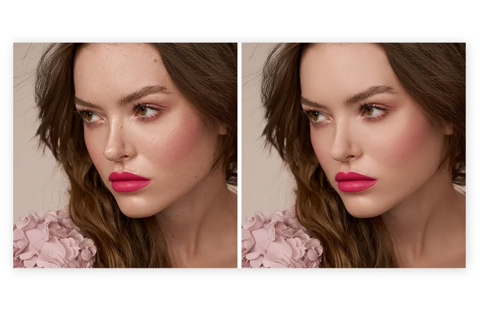 Photo Retouching Service, Advance Retouching Close-up portrait of a model with flawless skin, sculpted features, and subtle color adjustments, showcasing the advanced retouching techniques employed.