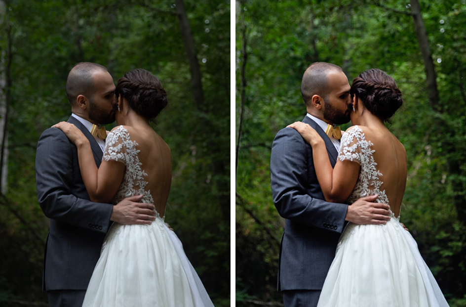 Wedding photo with basic editing: color correction, white balance adjustment, exposure correction, skin tone correction, and retouching